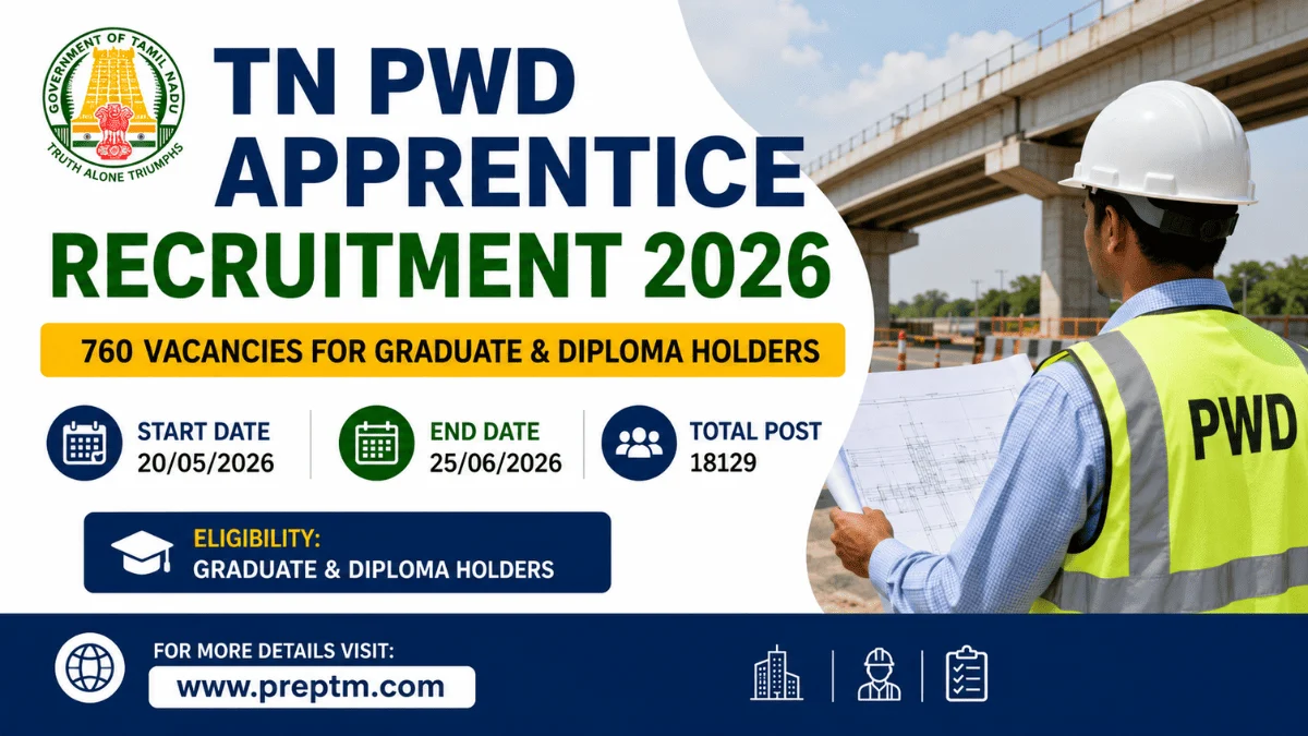TN PWD Apprentice Recruitment 2026: 760 Vacancies for Graduate & Diploma Holders - Apply Online